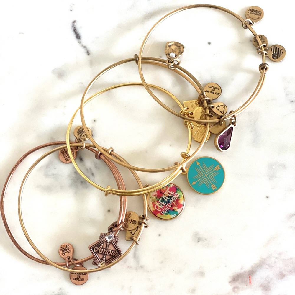 Lot of 5 Alex and Ani Bangle Charm bracelets